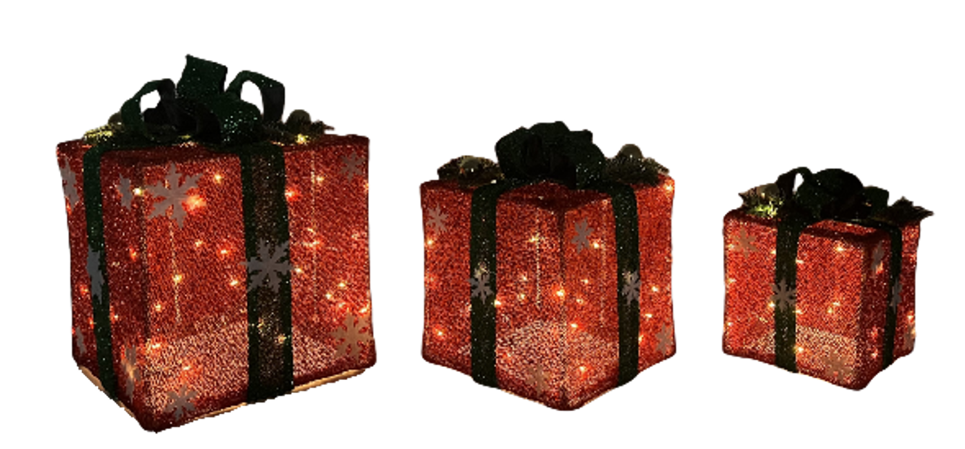 Giftbox set with LED Lights 3 asst. Red
