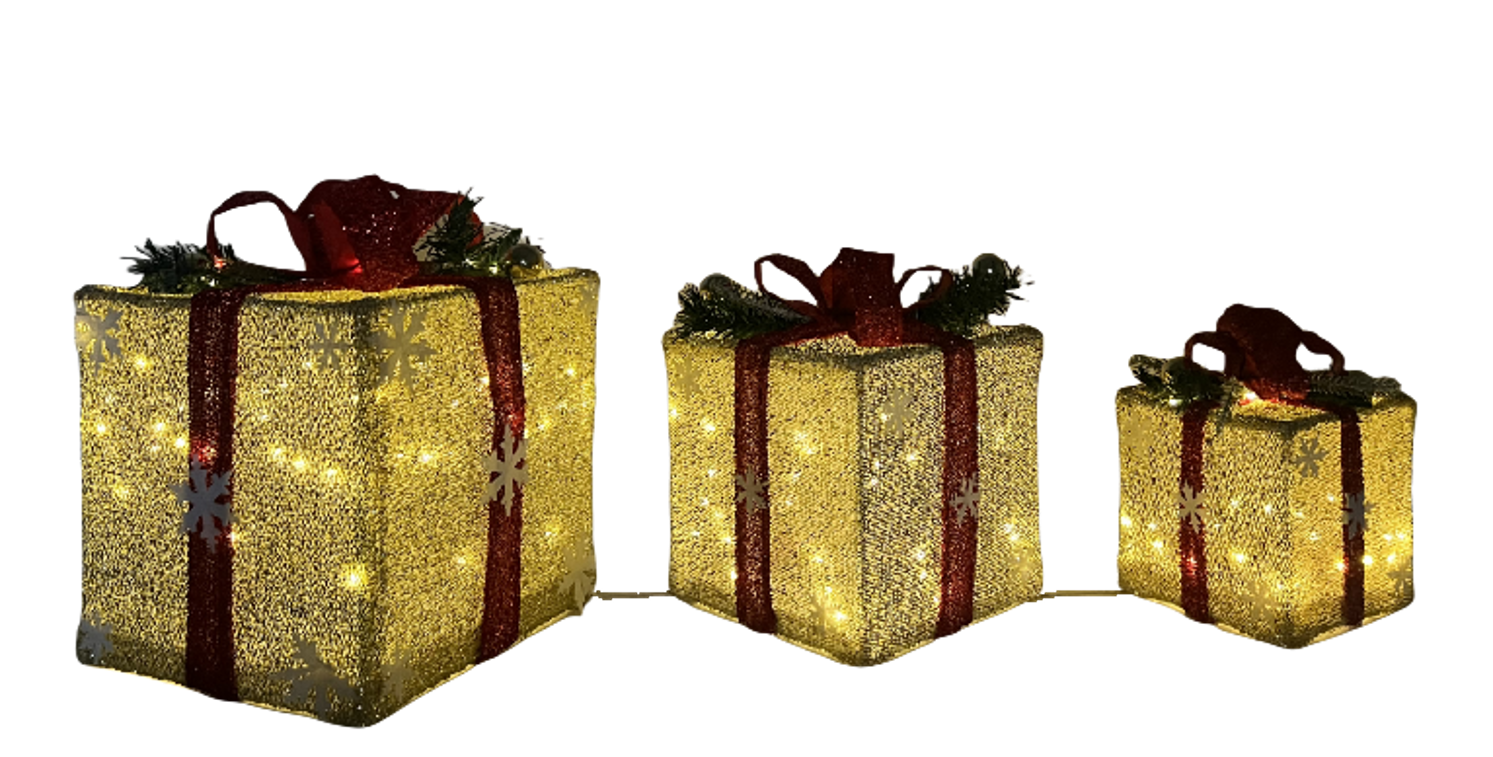 Giftbox set with LED Lights 3 asst. Gold